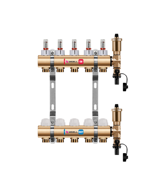 Rozdzielacz mosiężny podłogowy WIRO z odpowietrznikiem automatycznym 10 obwodów