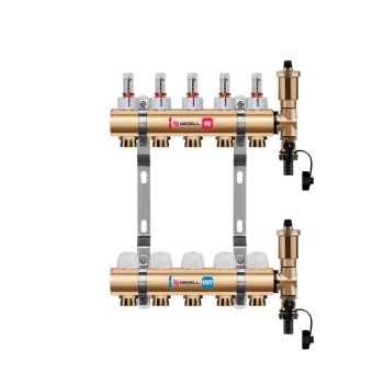 Rozdzielacz mosiężny podłogowy WIRO z odpowietrznikiem automatycznym 13 obwodów