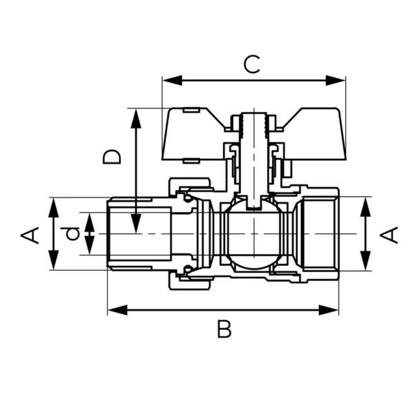 Zawór Kulowy Nakrętno-Wkrętny z Motylkiem ze Śrubunkiem 3/4" F-Comfort