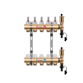 Rozdzielacz mosiężny podłogowy WIRO z odpowietrznikiem automatycznym 14 obwodów