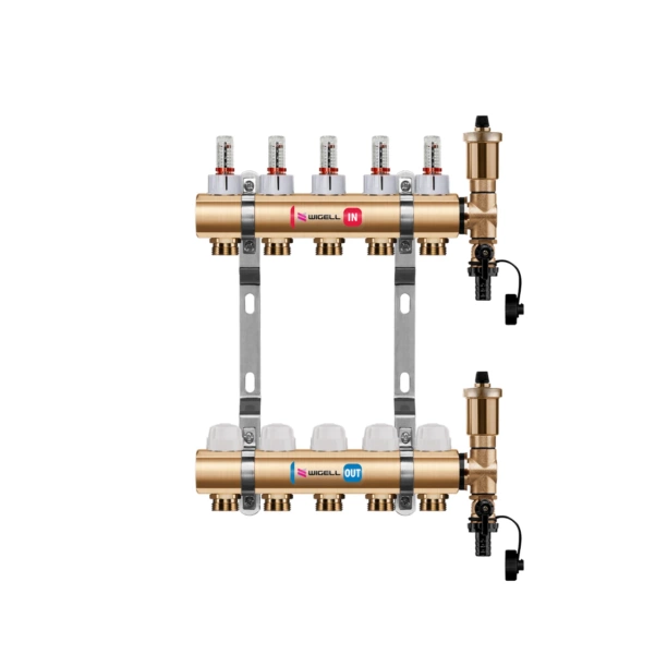 Rozdzielacz mosiężny podłogowy WIRO z odpowietrznikiem automatycznym 10 obwodów