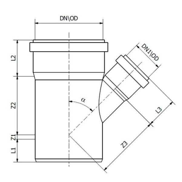 Trójnik kanalizacji zewnętrznej 200 x200/45 °