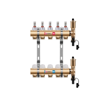 Rozdzielacz mosiężny podłogowy WIRO z odpowietrznikiem automatycznym 8 obwodów