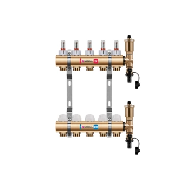 Rozdzielacz mosiężny podłogowy WIRO z odpowietrznikiem automatycznym 4 obwody