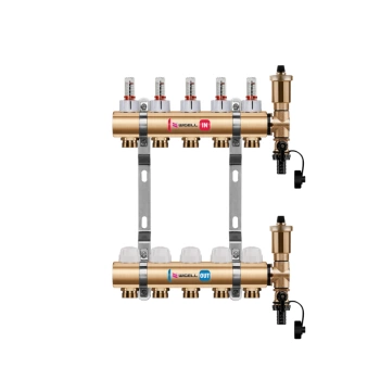 Rozdzielacz mosiężny podłogowy WIRO z odpowietrznikiem automatycznym 15 obwodów