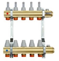 Rozdzielacz mosiężny z przepływomierzami i zaworami termostatycznymi 3 obwody